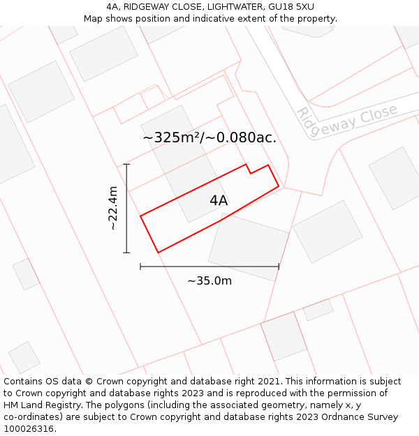 4A, RIDGEWAY CLOSE, LIGHTWATER, GU18 5XU: Plot and title map
