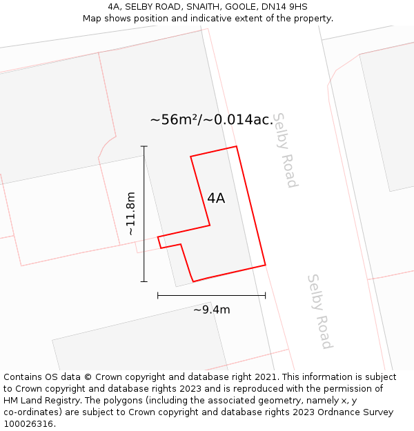 4A, SELBY ROAD, SNAITH, GOOLE, DN14 9HS: Plot and title map