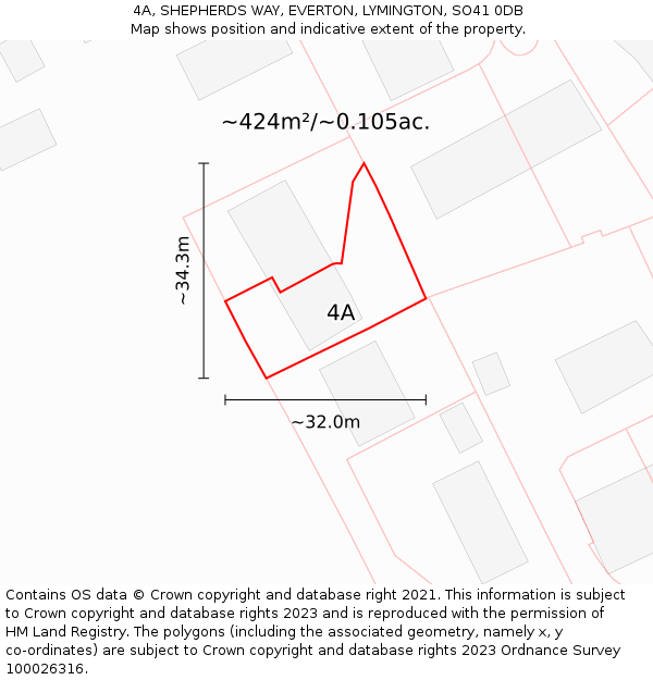 4A, SHEPHERDS WAY, EVERTON, LYMINGTON, SO41 0DB: Plot and title map