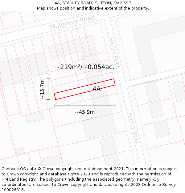 4A, STANLEY ROAD, SUTTON, SM2 6SB: Plot and title map