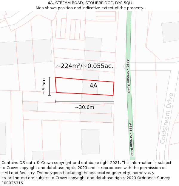 4A, STREAM ROAD, STOURBRIDGE, DY8 5QU: Plot and title map