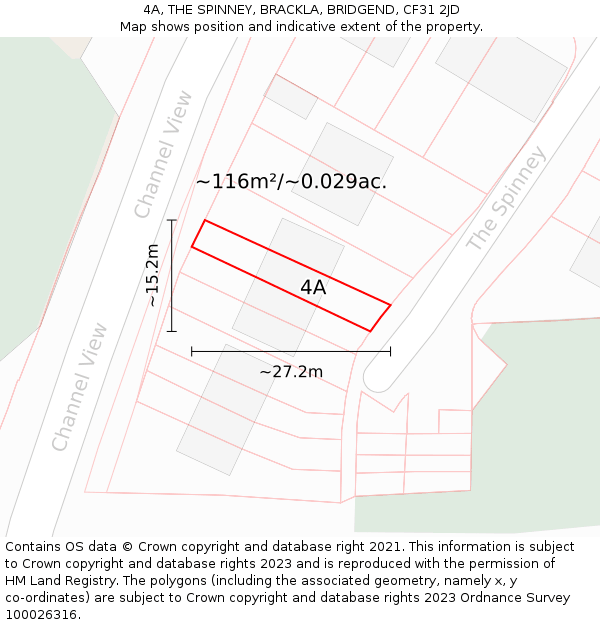 4A, THE SPINNEY, BRACKLA, BRIDGEND, CF31 2JD: Plot and title map