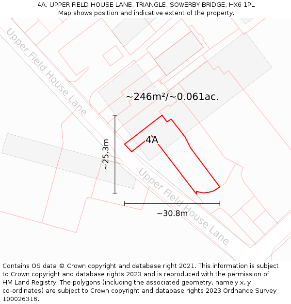 4A, UPPER FIELD HOUSE LANE, TRIANGLE, SOWERBY BRIDGE, HX6 1PL: Plot and title map