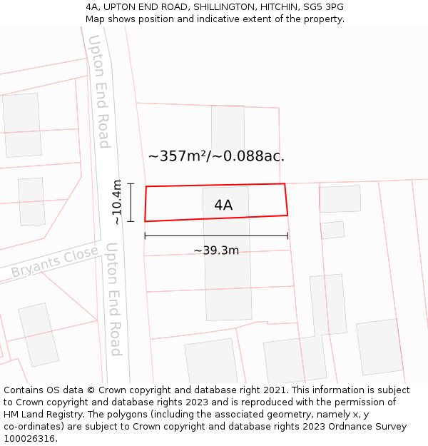 4A, UPTON END ROAD, SHILLINGTON, HITCHIN, SG5 3PG: Plot and title map