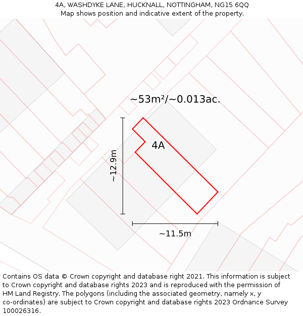 4A, WASHDYKE LANE, HUCKNALL, NOTTINGHAM, NG15 6QQ: Plot and title map