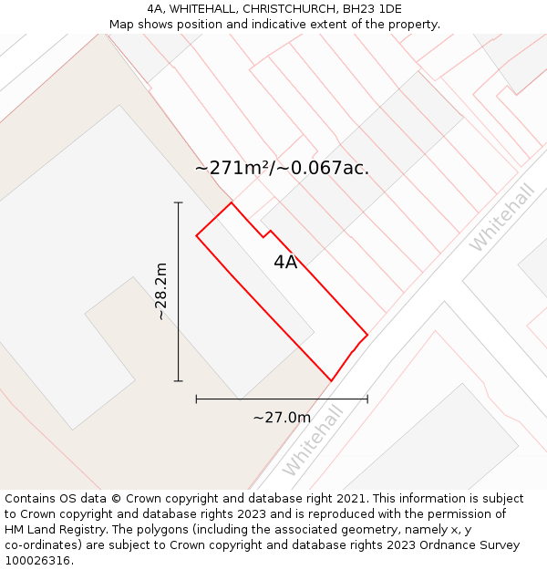 4A, WHITEHALL, CHRISTCHURCH, BH23 1DE: Plot and title map
