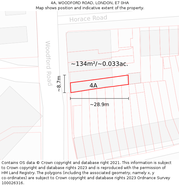 4A, WOODFORD ROAD, LONDON, E7 0HA: Plot and title map