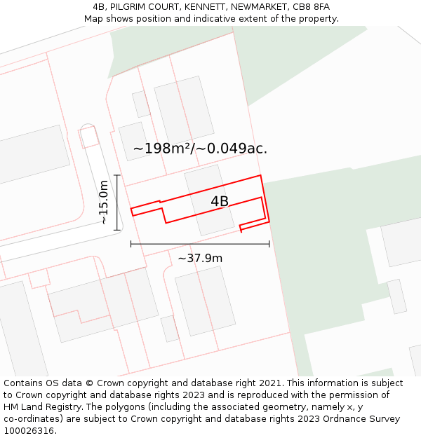 4B, PILGRIM COURT, KENNETT, NEWMARKET, CB8 8FA: Plot and title map