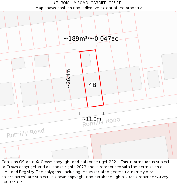 4B, ROMILLY ROAD, CARDIFF, CF5 1FH: Plot and title map