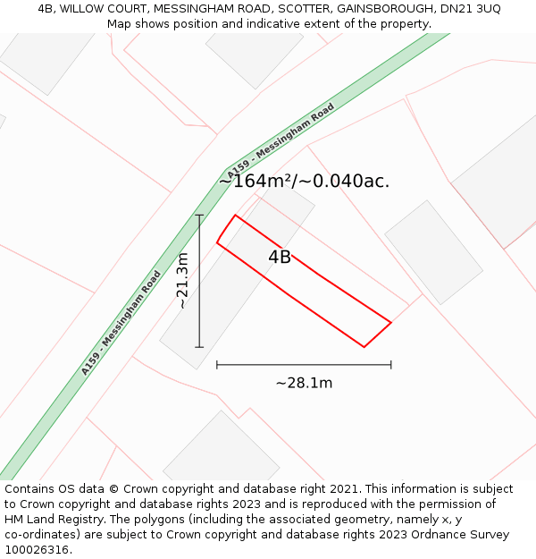 4B, WILLOW COURT, MESSINGHAM ROAD, SCOTTER, GAINSBOROUGH, DN21 3UQ: Plot and title map
