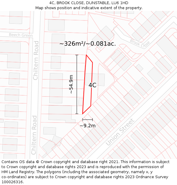 4C, BROOK CLOSE, DUNSTABLE, LU6 1HD: Plot and title map