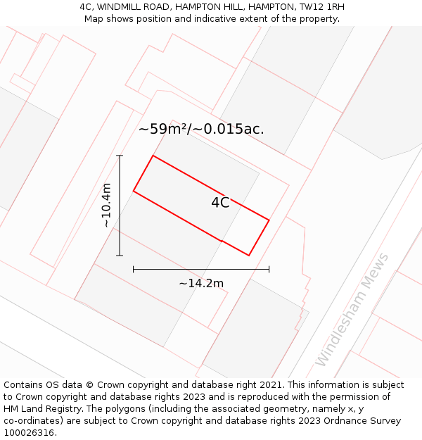 4C, WINDMILL ROAD, HAMPTON HILL, HAMPTON, TW12 1RH: Plot and title map