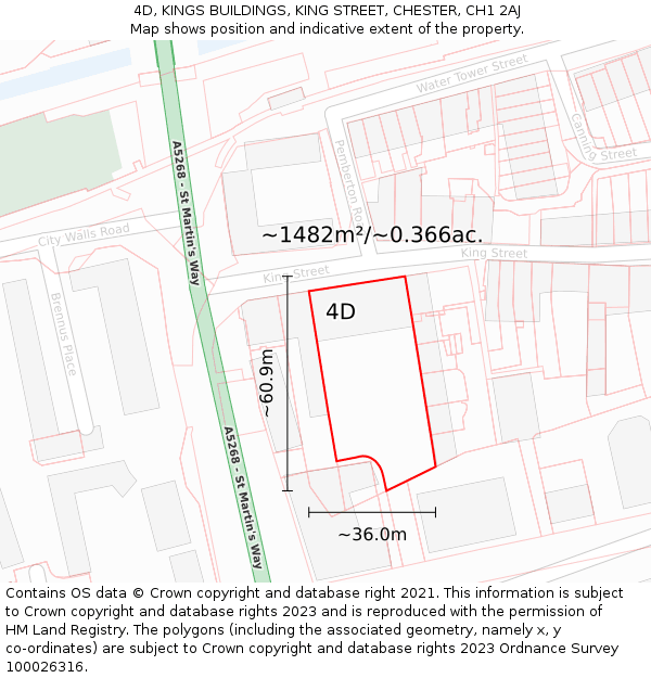 4D, KINGS BUILDINGS, KING STREET, CHESTER, CH1 2AJ: Plot and title map