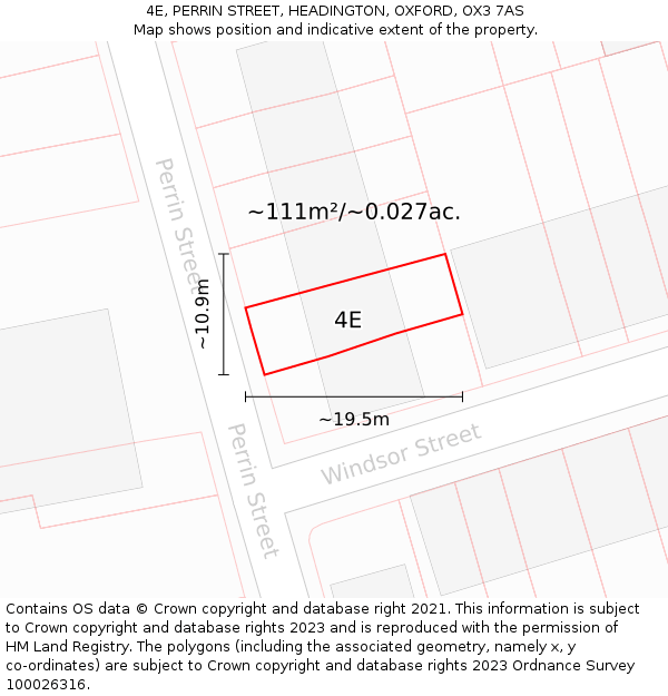 4E, PERRIN STREET, HEADINGTON, OXFORD, OX3 7AS: Plot and title map