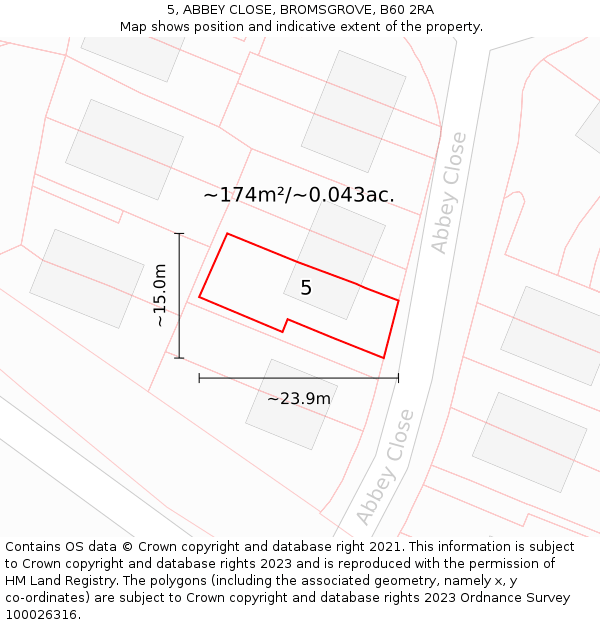 5, ABBEY CLOSE, BROMSGROVE, B60 2RA: Plot and title map
