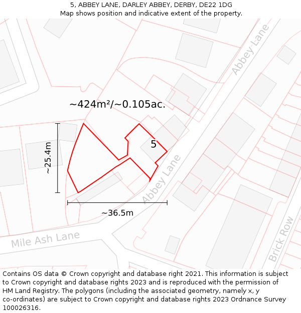 5, ABBEY LANE, DARLEY ABBEY, DERBY, DE22 1DG: Plot and title map