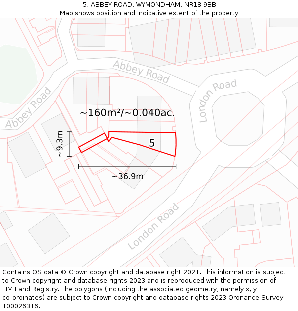 5, ABBEY ROAD, WYMONDHAM, NR18 9BB: Plot and title map