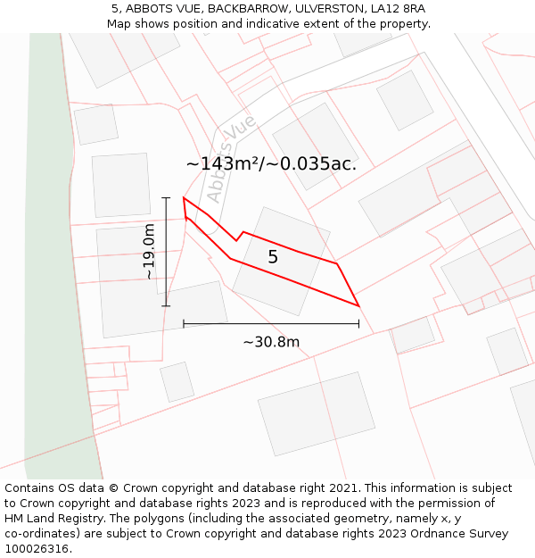 5, ABBOTS VUE, BACKBARROW, ULVERSTON, LA12 8RA: Plot and title map