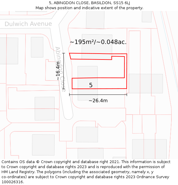 5, ABINGDON CLOSE, BASILDON, SS15 6LJ: Plot and title map