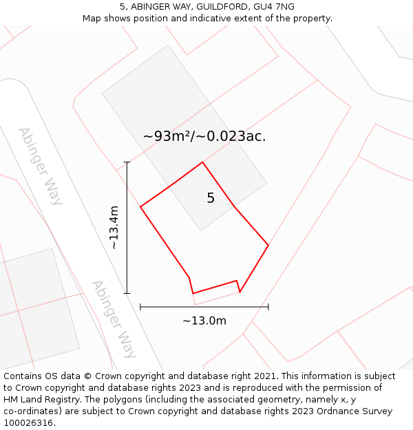 5, ABINGER WAY, GUILDFORD, GU4 7NG: Plot and title map
