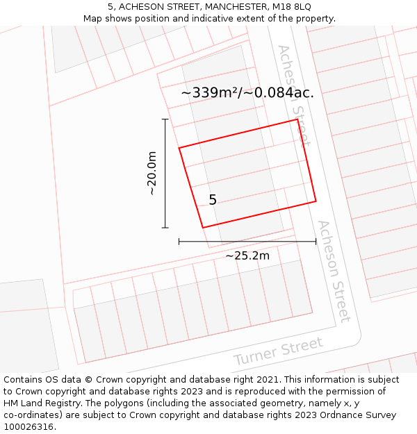 5, ACHESON STREET, MANCHESTER, M18 8LQ: Plot and title map