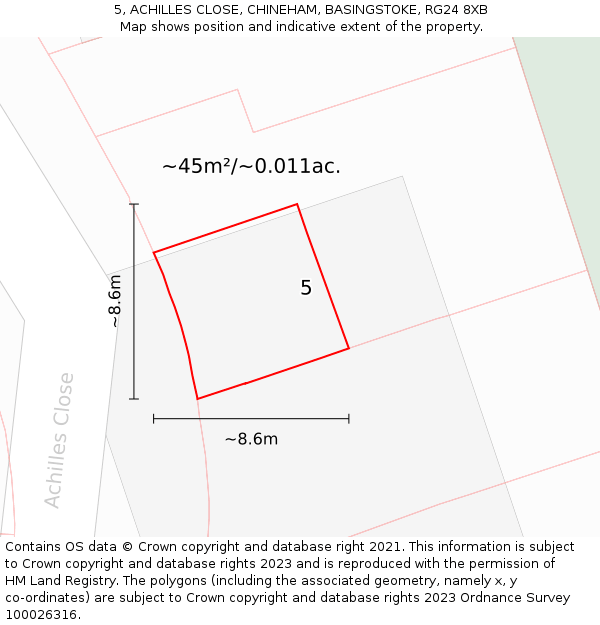 5, ACHILLES CLOSE, CHINEHAM, BASINGSTOKE, RG24 8XB: Plot and title map