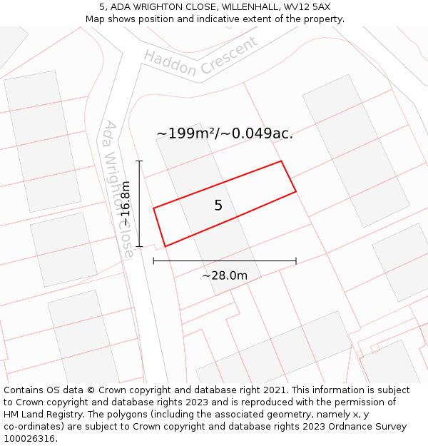 5, ADA WRIGHTON CLOSE, WILLENHALL, WV12 5AX: Plot and title map