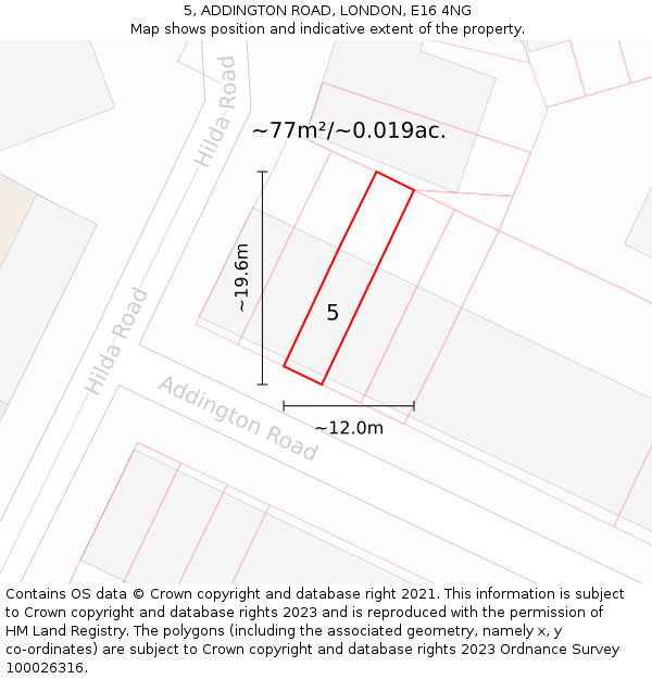 5, ADDINGTON ROAD, LONDON, E16 4NG: Plot and title map