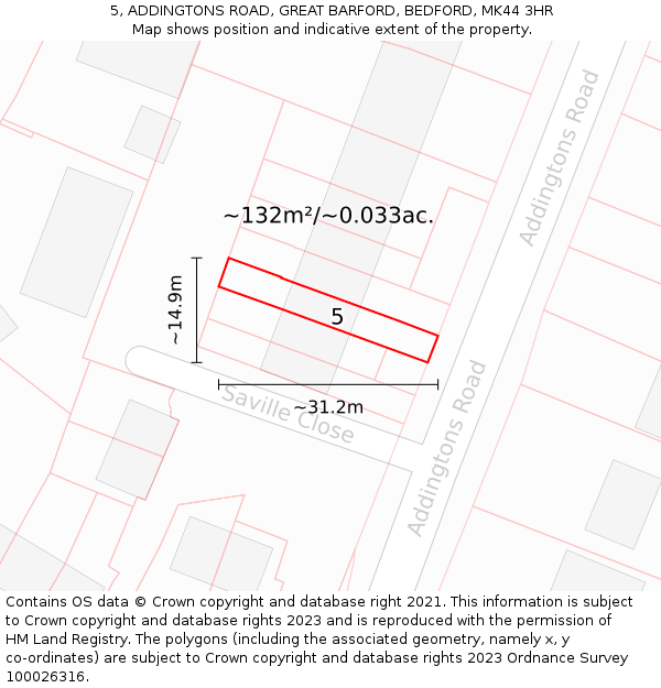 5, ADDINGTONS ROAD, GREAT BARFORD, BEDFORD, MK44 3HR: Plot and title map