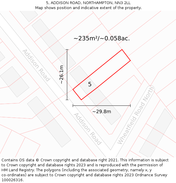 5, ADDISON ROAD, NORTHAMPTON, NN3 2LL: Plot and title map