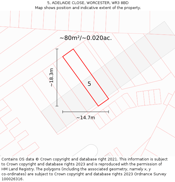 5, ADELAIDE CLOSE, WORCESTER, WR3 8BD: Plot and title map