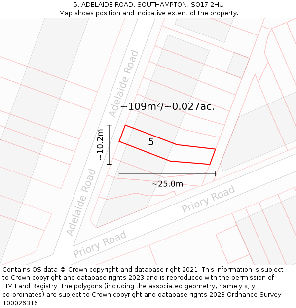 5, ADELAIDE ROAD, SOUTHAMPTON, SO17 2HU: Plot and title map