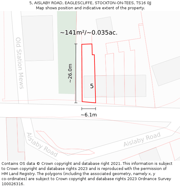 5, AISLABY ROAD, EAGLESCLIFFE, STOCKTON-ON-TEES, TS16 0JJ: Plot and title map