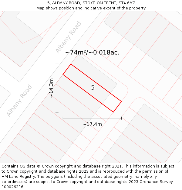 5, ALBANY ROAD, STOKE-ON-TRENT, ST4 6AZ: Plot and title map