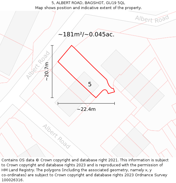 5, ALBERT ROAD, BAGSHOT, GU19 5QL: Plot and title map