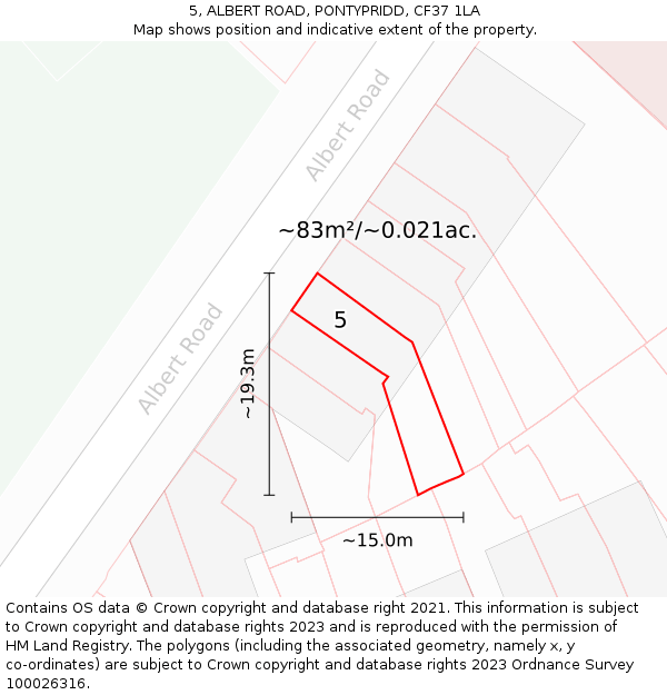 5, ALBERT ROAD, PONTYPRIDD, CF37 1LA: Plot and title map