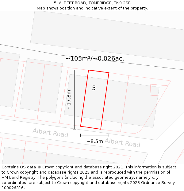 5, ALBERT ROAD, TONBRIDGE, TN9 2SR: Plot and title map