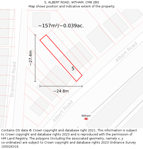 5, ALBERT ROAD, WITHAM, CM8 2BS: Plot and title map