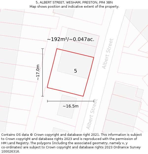 5, ALBERT STREET, WESHAM, PRESTON, PR4 3BN: Plot and title map