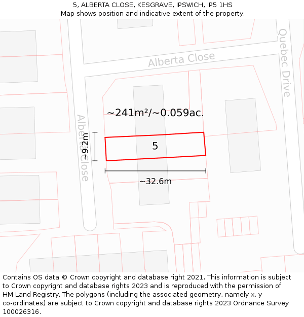 5, ALBERTA CLOSE, KESGRAVE, IPSWICH, IP5 1HS: Plot and title map