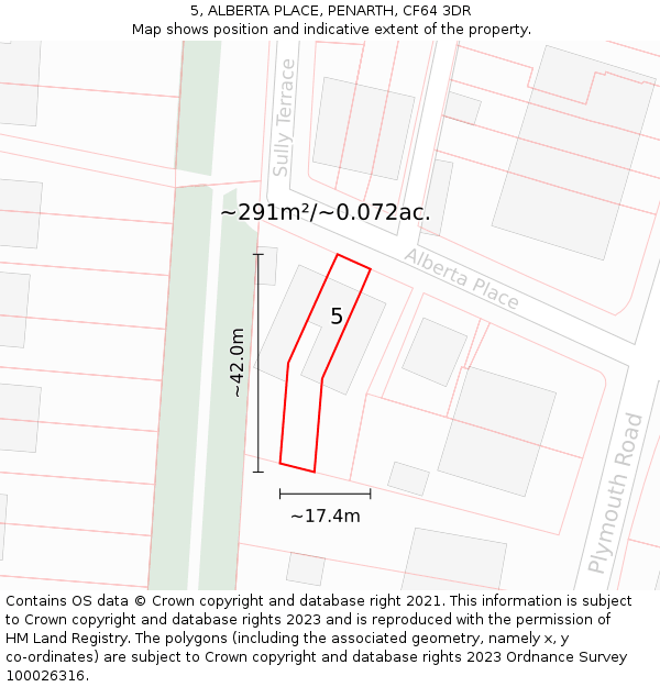 5, ALBERTA PLACE, PENARTH, CF64 3DR: Plot and title map