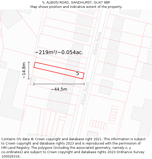 5, ALBION ROAD, SANDHURST, GU47 9BP: Plot and title map