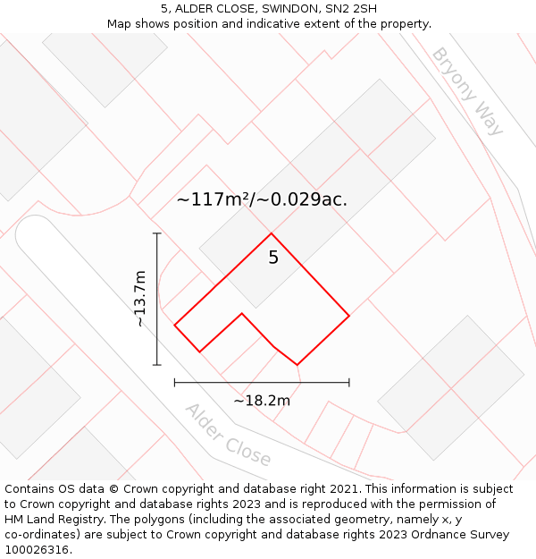 5, ALDER CLOSE, SWINDON, SN2 2SH: Plot and title map
