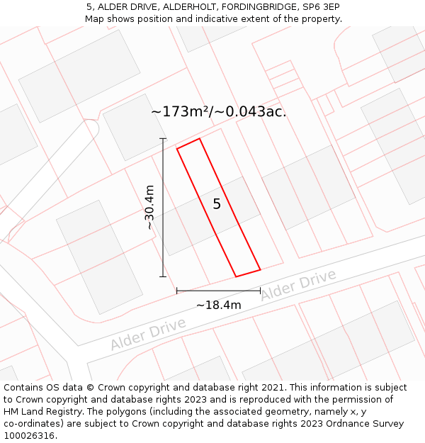 5, ALDER DRIVE, ALDERHOLT, FORDINGBRIDGE, SP6 3EP: Plot and title map