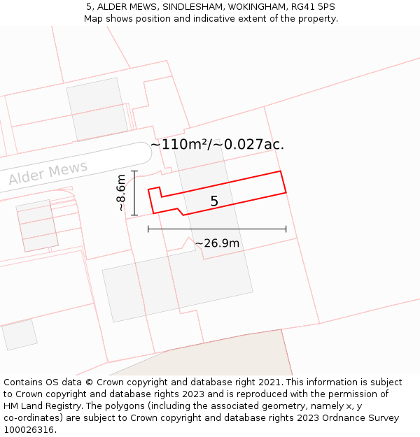 5, ALDER MEWS, SINDLESHAM, WOKINGHAM, RG41 5PS: Plot and title map