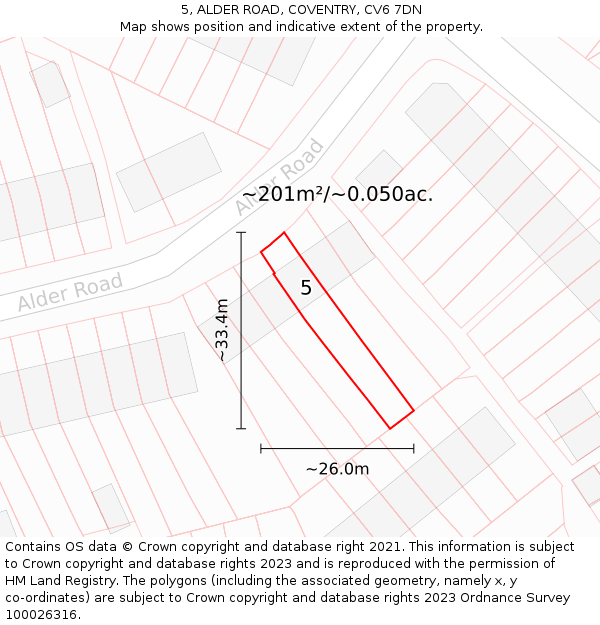 5, ALDER ROAD, COVENTRY, CV6 7DN: Plot and title map