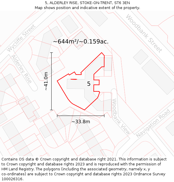 5, ALDERLEY RISE, STOKE-ON-TRENT, ST6 3EN: Plot and title map