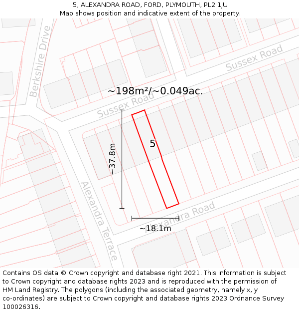 5, ALEXANDRA ROAD, FORD, PLYMOUTH, PL2 1JU: Plot and title map