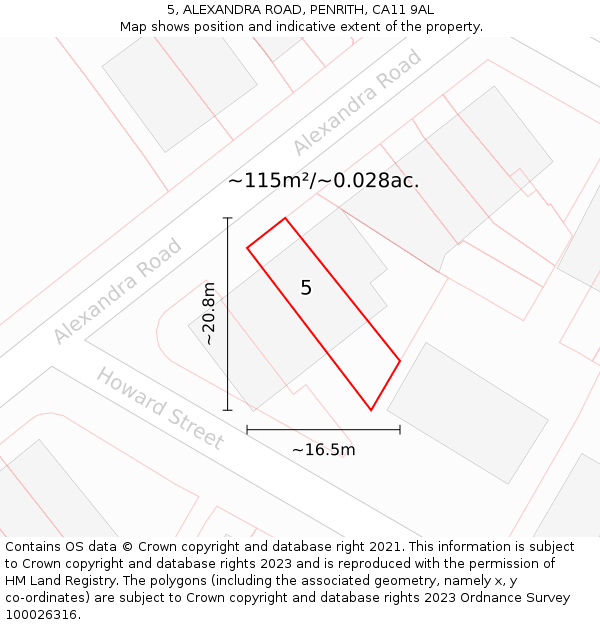 5, ALEXANDRA ROAD, PENRITH, CA11 9AL: Plot and title map