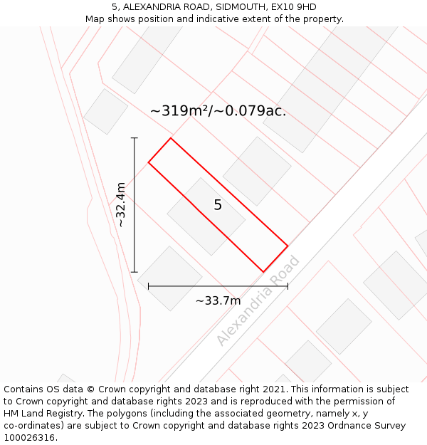 5, ALEXANDRIA ROAD, SIDMOUTH, EX10 9HD: Plot and title map